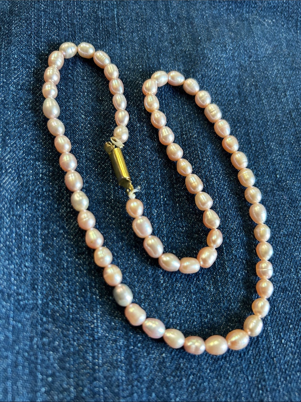 Delicate Pink Faux Freshwater Pearl Necklace with Gold Clasp - Picture 3 of 5